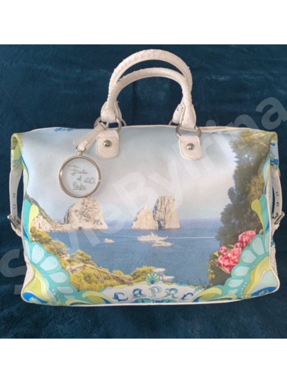 EMILIO PUCCI Capri Canvas & White Snakeskin Weekender Bag EUC (used 2X) GORGEOUS